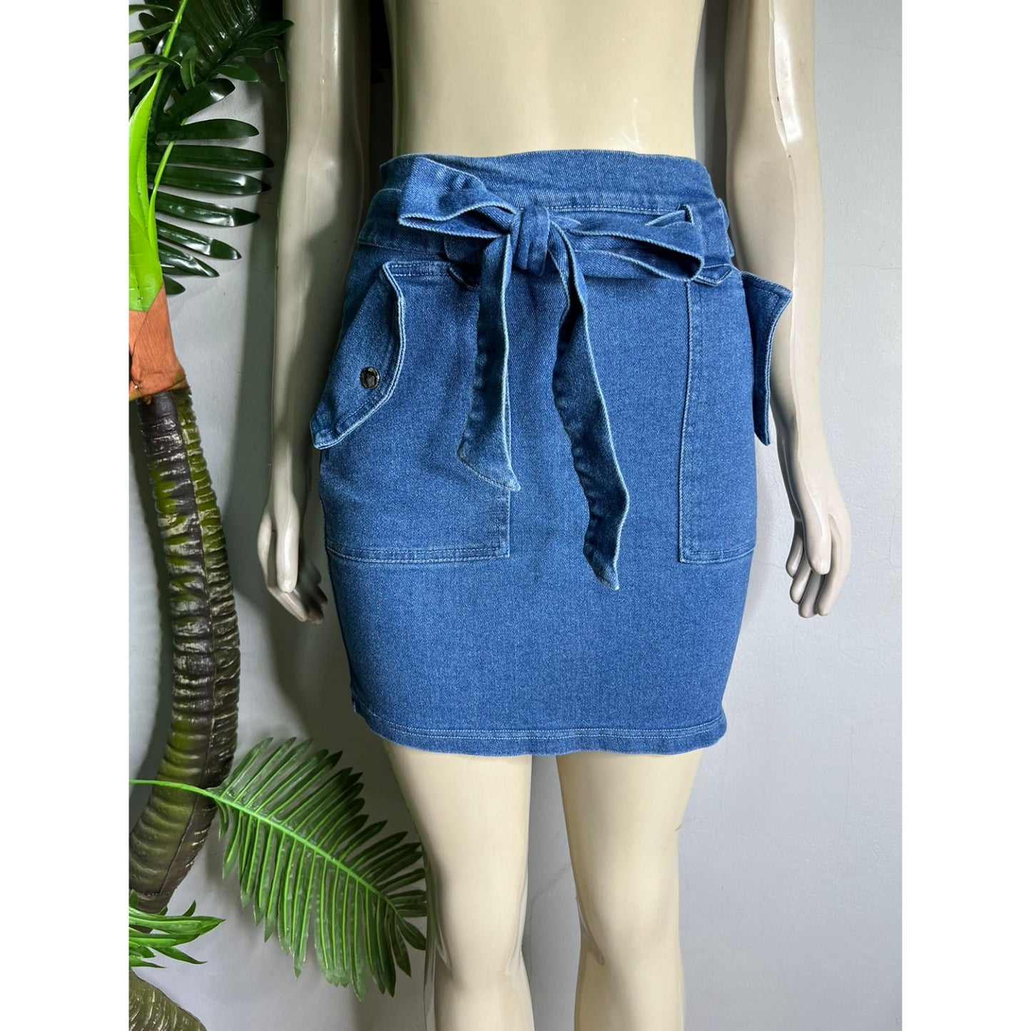 Belted Denim Skirt